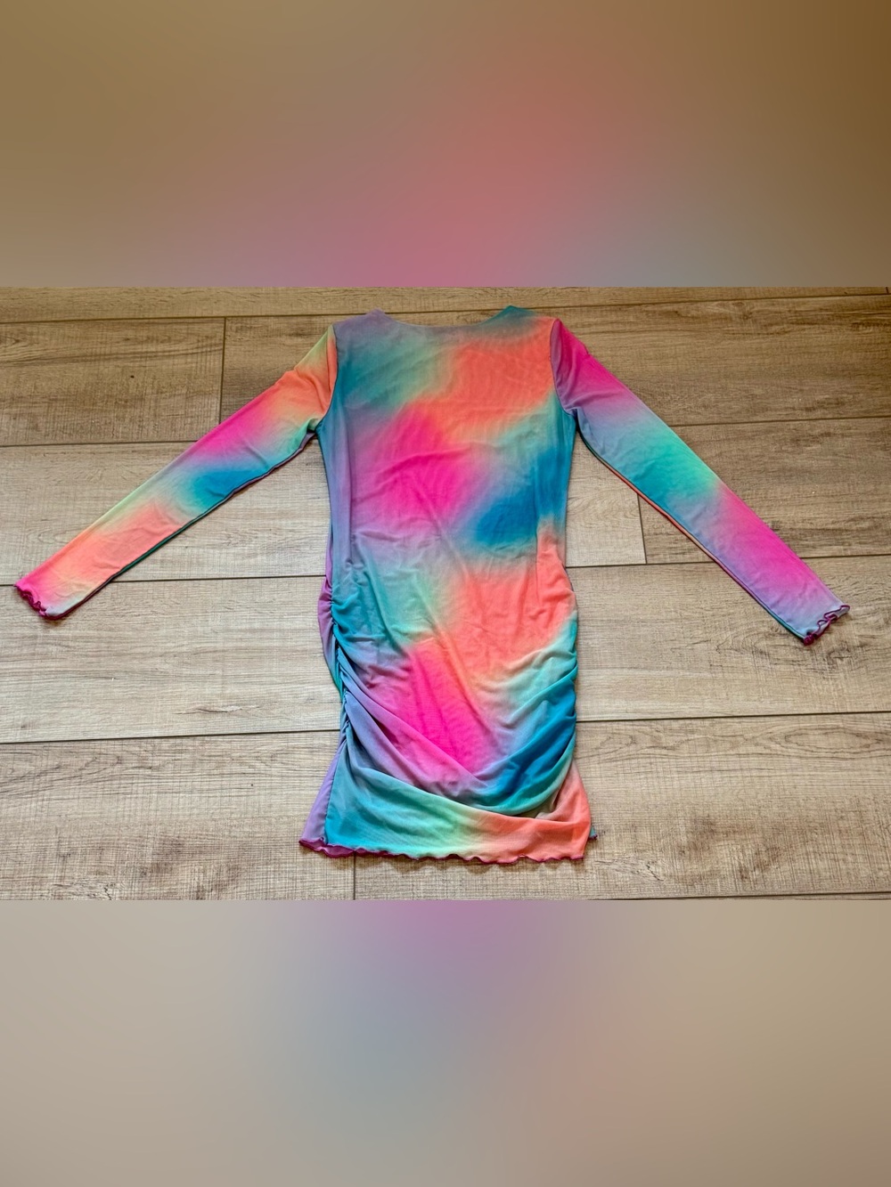 Beach Riot Multicolor Ombre Ruched Bodycon Dress Ruffles Hem Size Small - Picture 2 of 7